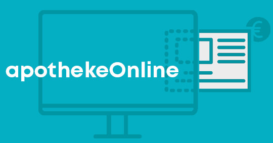 apothekeOnline Header von der apothekeOnline Seite. apothekeOnline steht als Seitenüberschrift im Vordergrund auf dem Banner. Im Hintergrund ist ein PC sowie ein Rezept als Illustration zu sehen. Über die apothekeOnline Seite haben Sie als Apotheke die Möglichkeit sich in Ihrem apotheke Online Portal anzumelden.